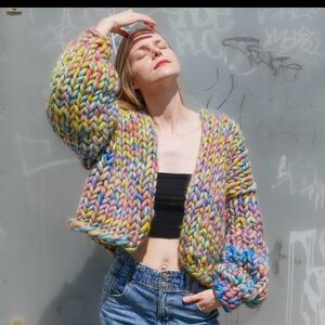 Hand knit Barbados rainbow cardigan
